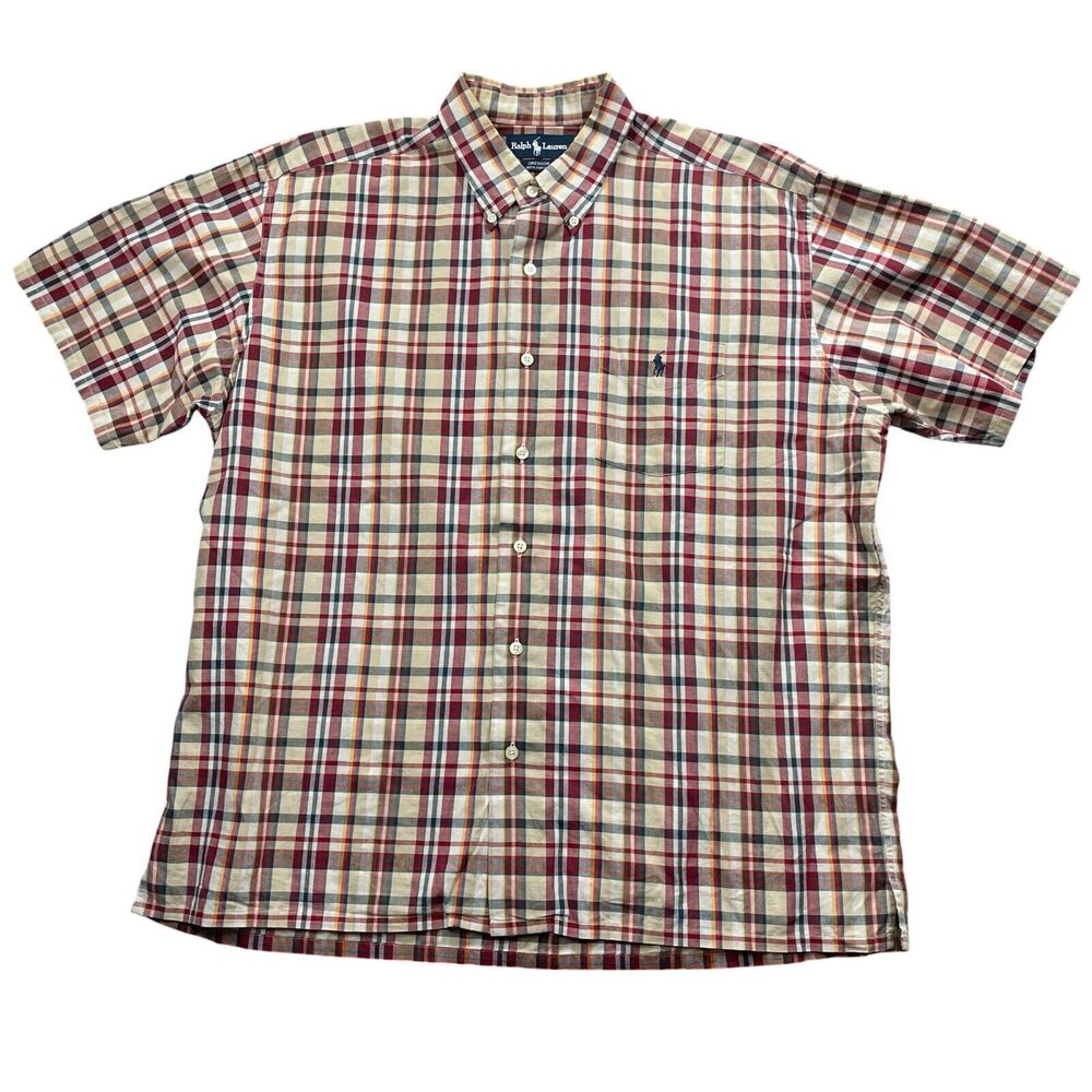 Ralph Lauren Large Gregory Button Up Button Collar‎ 100% Cotton Short Sleeve